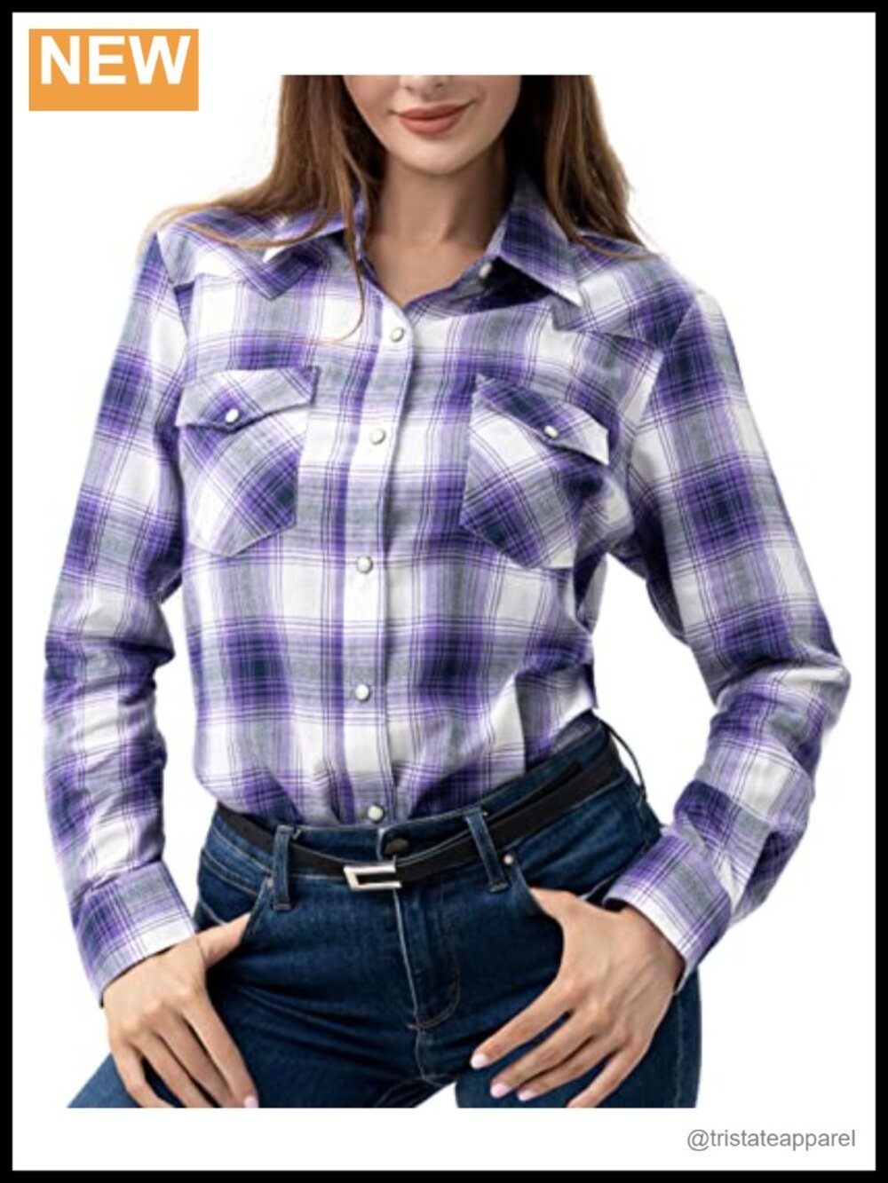 Women's Classic Fit Cotton Snap Button Plaid Western Shirt Long Sleeve
